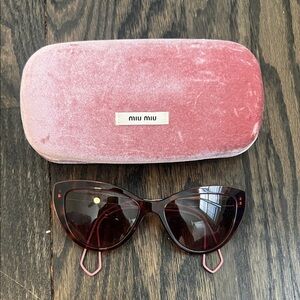 Miu Miu Tortoise Sunglasses with Velvet Pink Case
